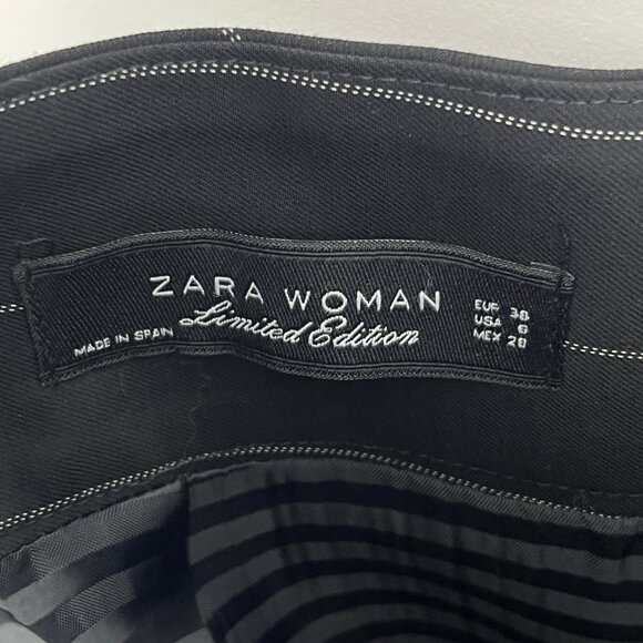 Zara Pencil Skirt Midi Size 6 Waist 30in Black Striped Lined Zip Cotton Polyeste - Picture 7 of 7